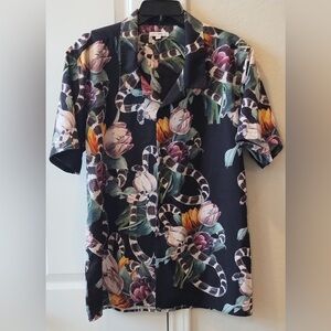 Fashion Nova Men's Black Floral Hawaiian Shirt Size L Men’s Beach Summer Shirts